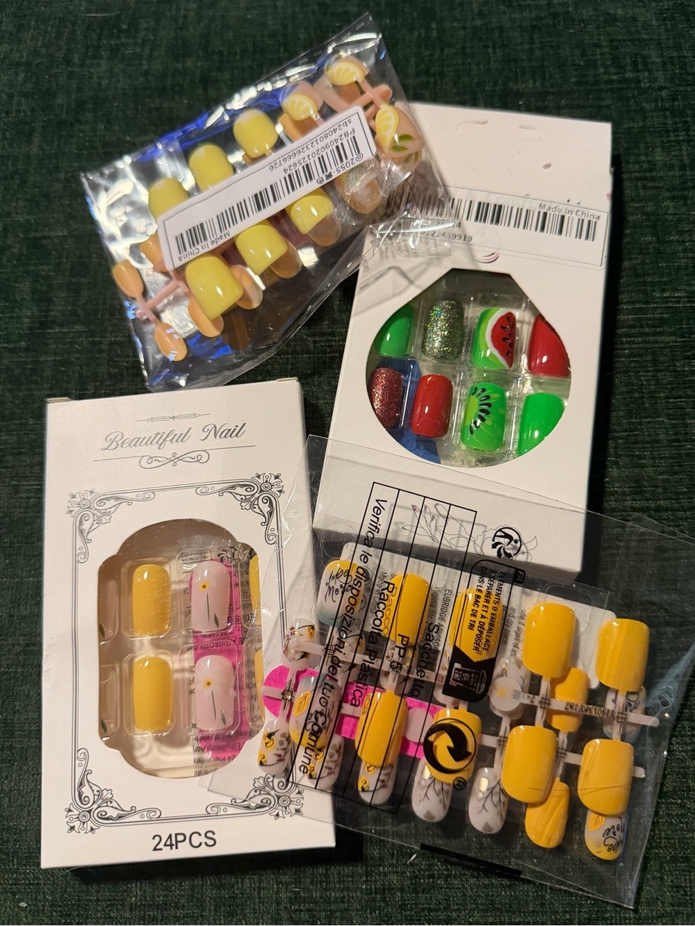 Adorable bundle of 4 summer print, press on nails new in box